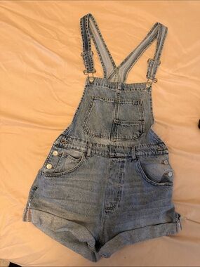 Free People Light Blue Denim Short Overalls